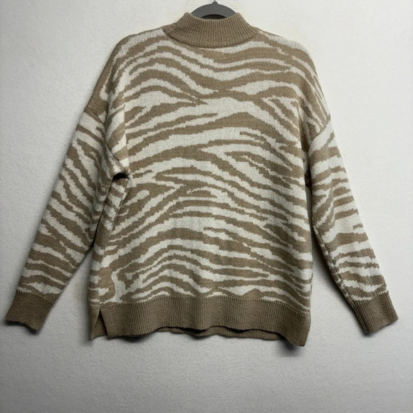 Maurice’s Beige Zebra Mock Neck Pullover Knit Sweater L - Picture 3 of 8